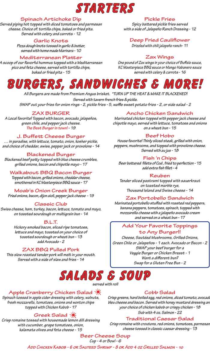Zax menu page 1