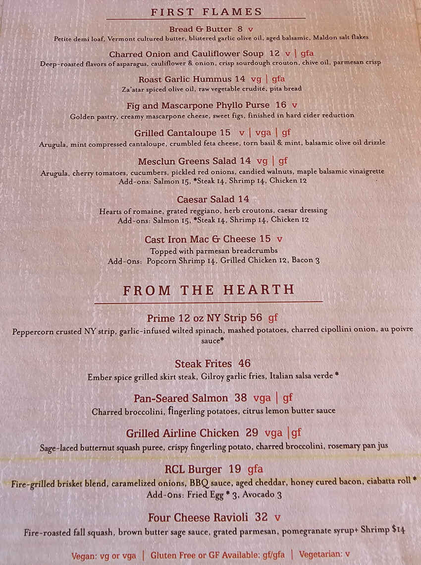 Ember Restaurant menu page 1