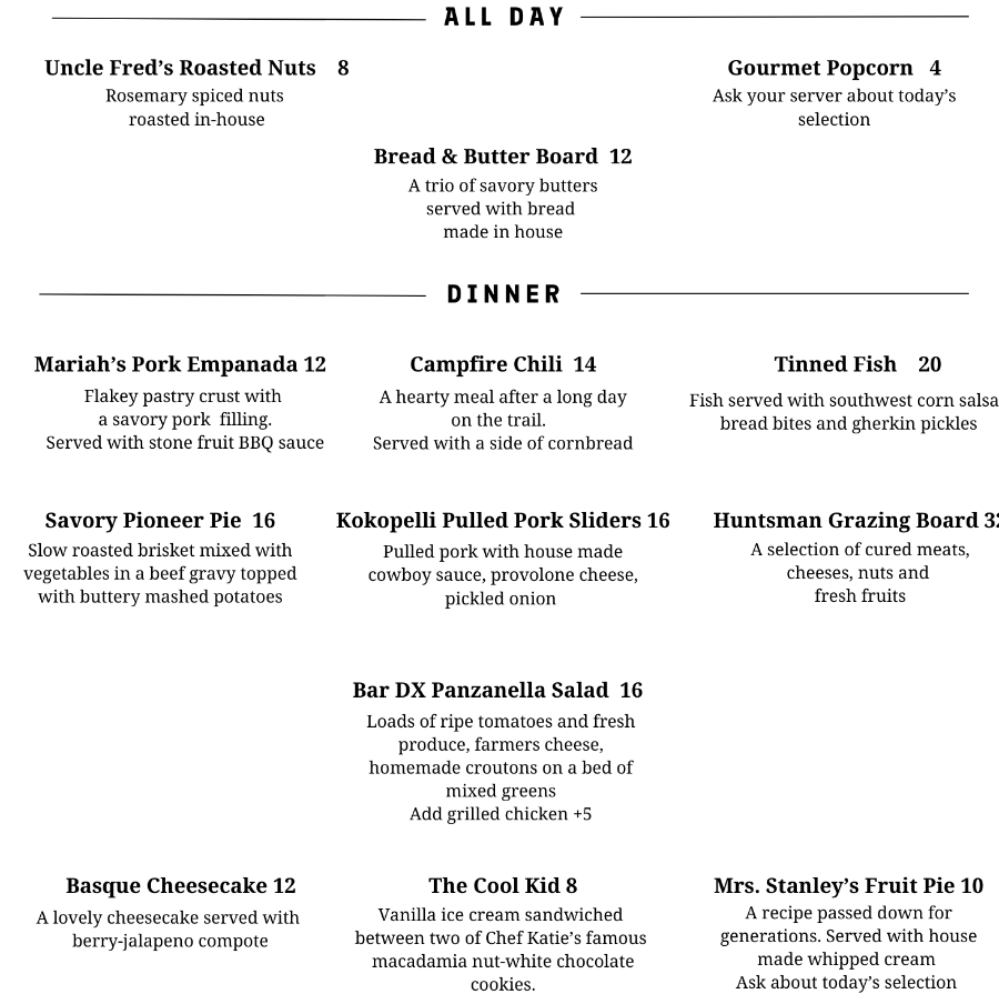 Esther's menu page 1