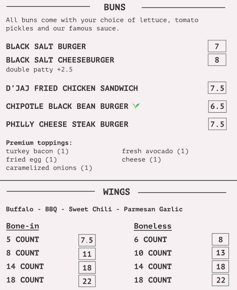 Black Salt menu page 1