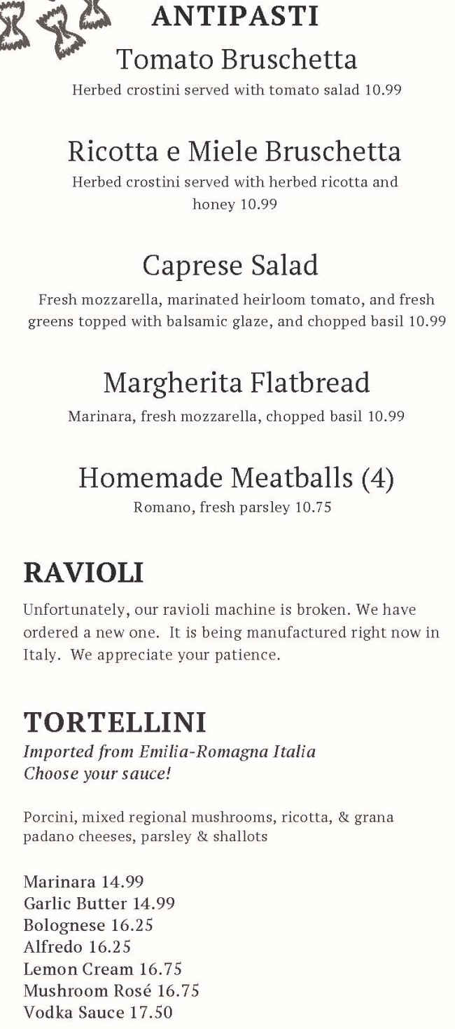 Zeppoli's menu page 1