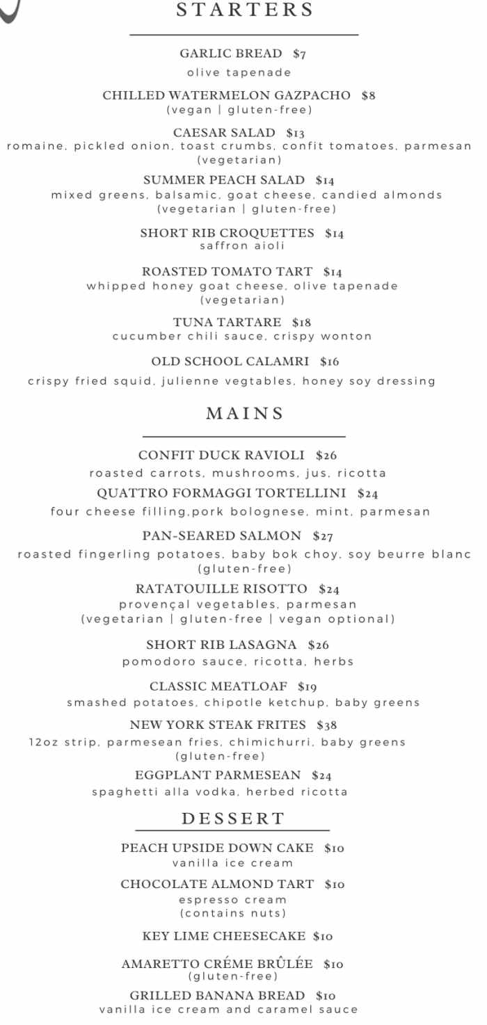 Bizou menu page 1
