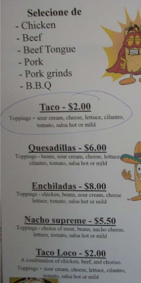 La Michoacana Taqueria menu page 1
