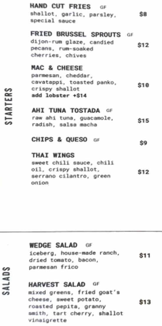 Hardens menu page 1