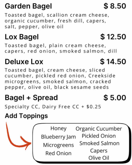 Bennington Bagel Co menu page 1