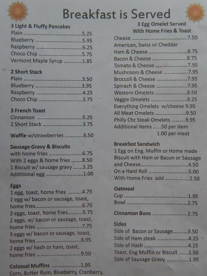 Sunny Side Diner menu page 1