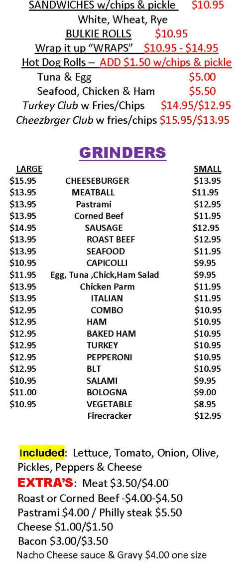 Martin's Mini Mart menu page 1