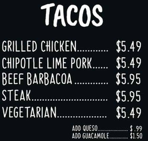 Tito's Taqueria menu page 1