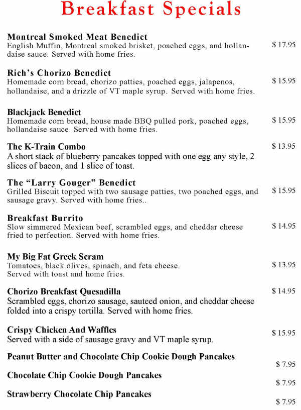 Dutch Mill Diner menu page 1