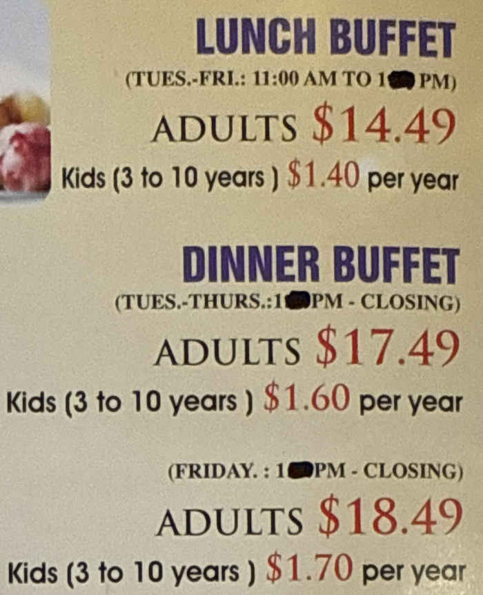Grand Buffet menu page 1