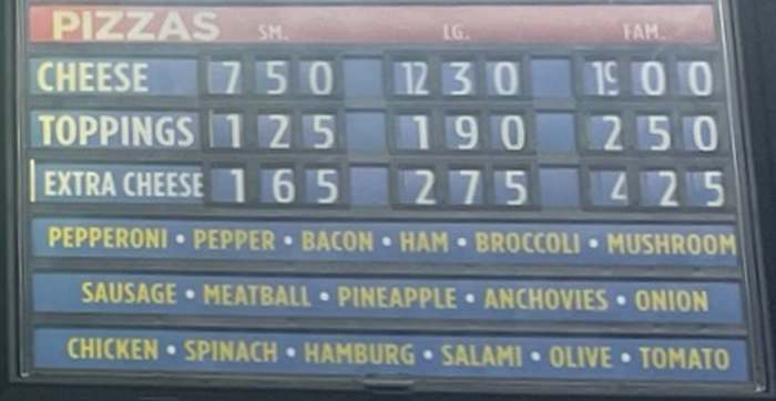 Ludlow Village Pizza menu page 1