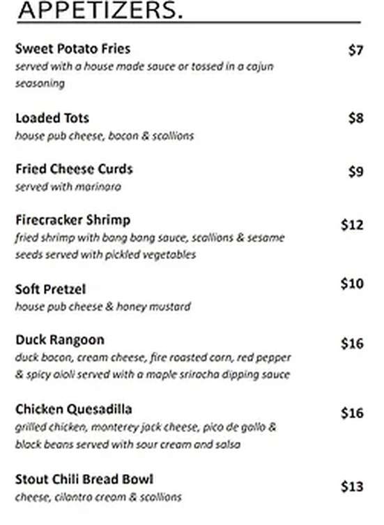 Haig's Sports Bar menu page 1