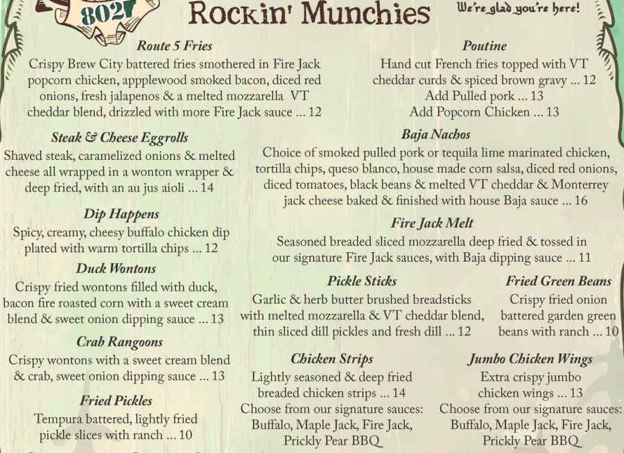 Tavern on the Hill menu page 1