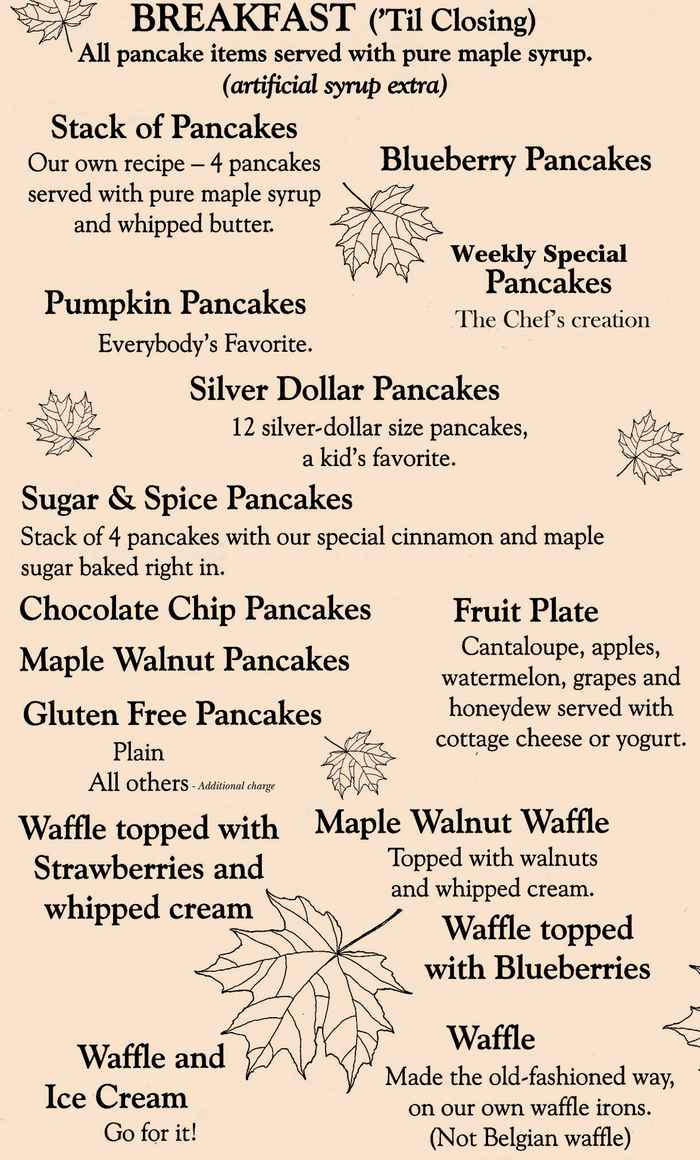 Maple Sugar & Vermont Spice menu page 1