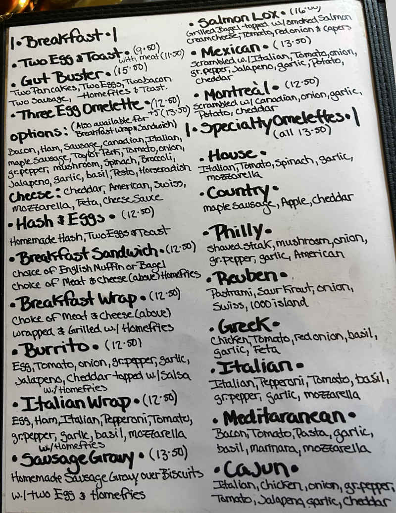 Johnny Boys Pancake House menu page 1