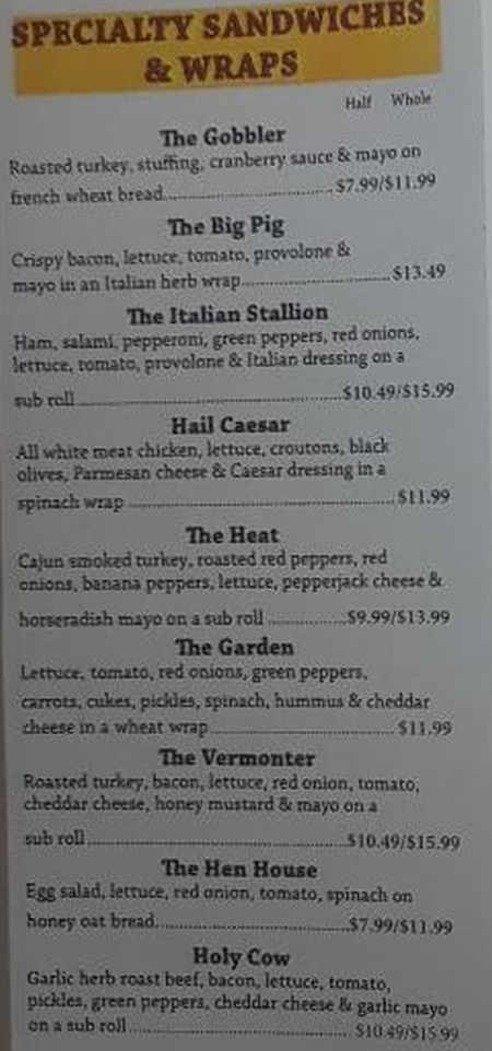 Tatro's Soup & Sandwich menu page 1