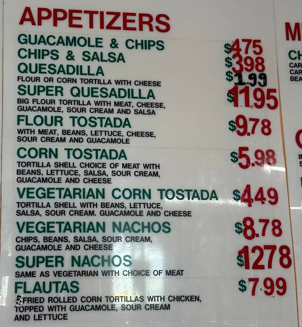 Taqueria San Jose menu page 1