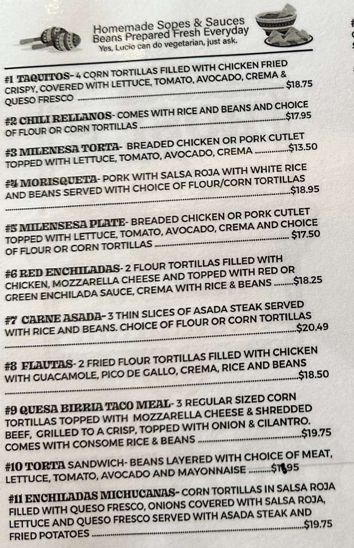 Rose's Mexican menu page 1