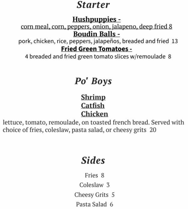 The Belle menu page 1