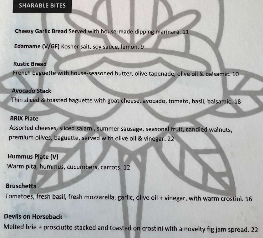 Brix menu page 1