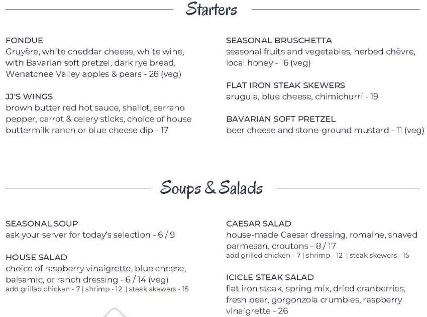 J J Hills Fresh Grill menu page 1
