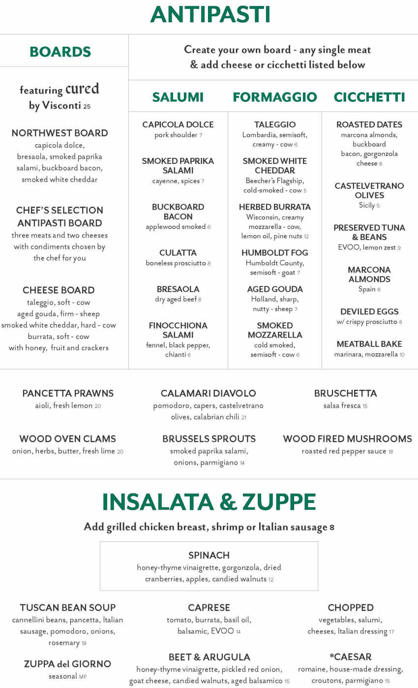 Visconti's Italian menu page 1