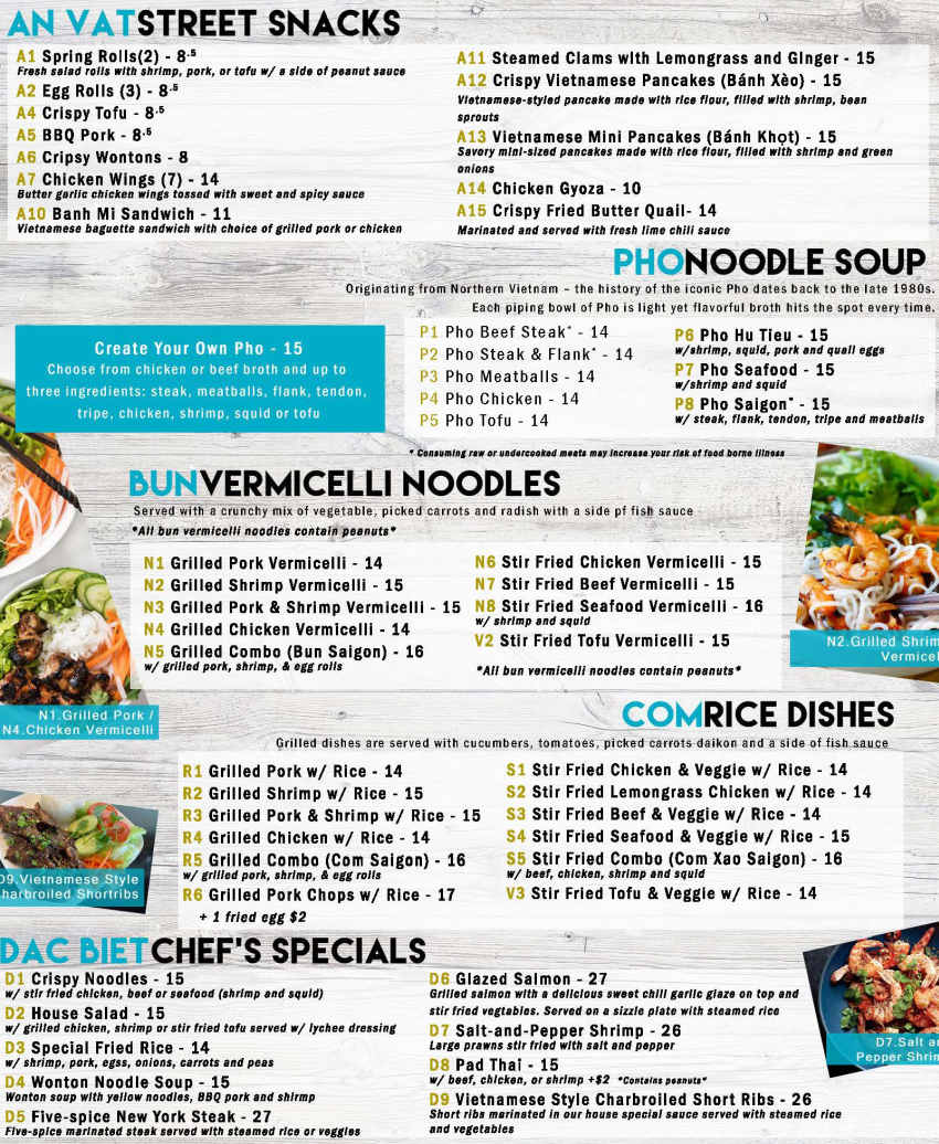 Pho Saigon menu page 1