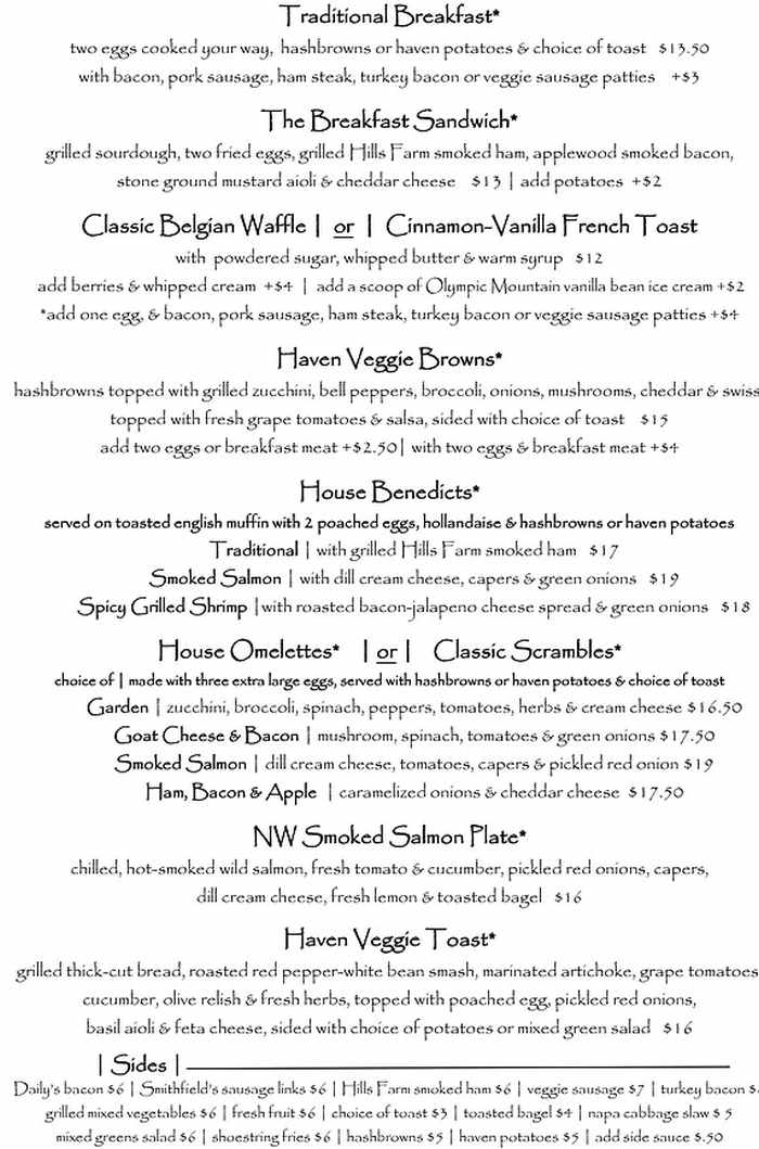 First Street Haven menu page 1