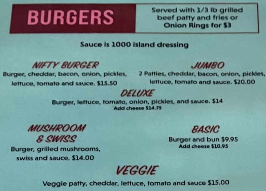 PT Soda Fountain & Diner menu page 1