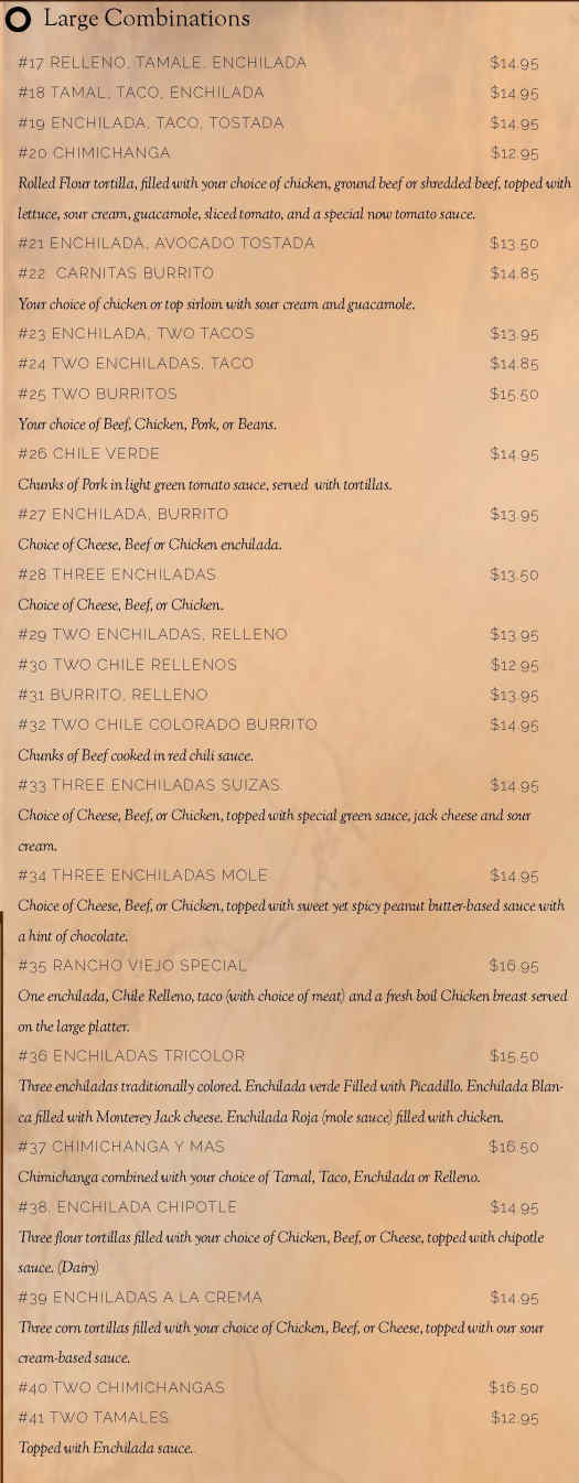 Rancho Viejo menu page 1