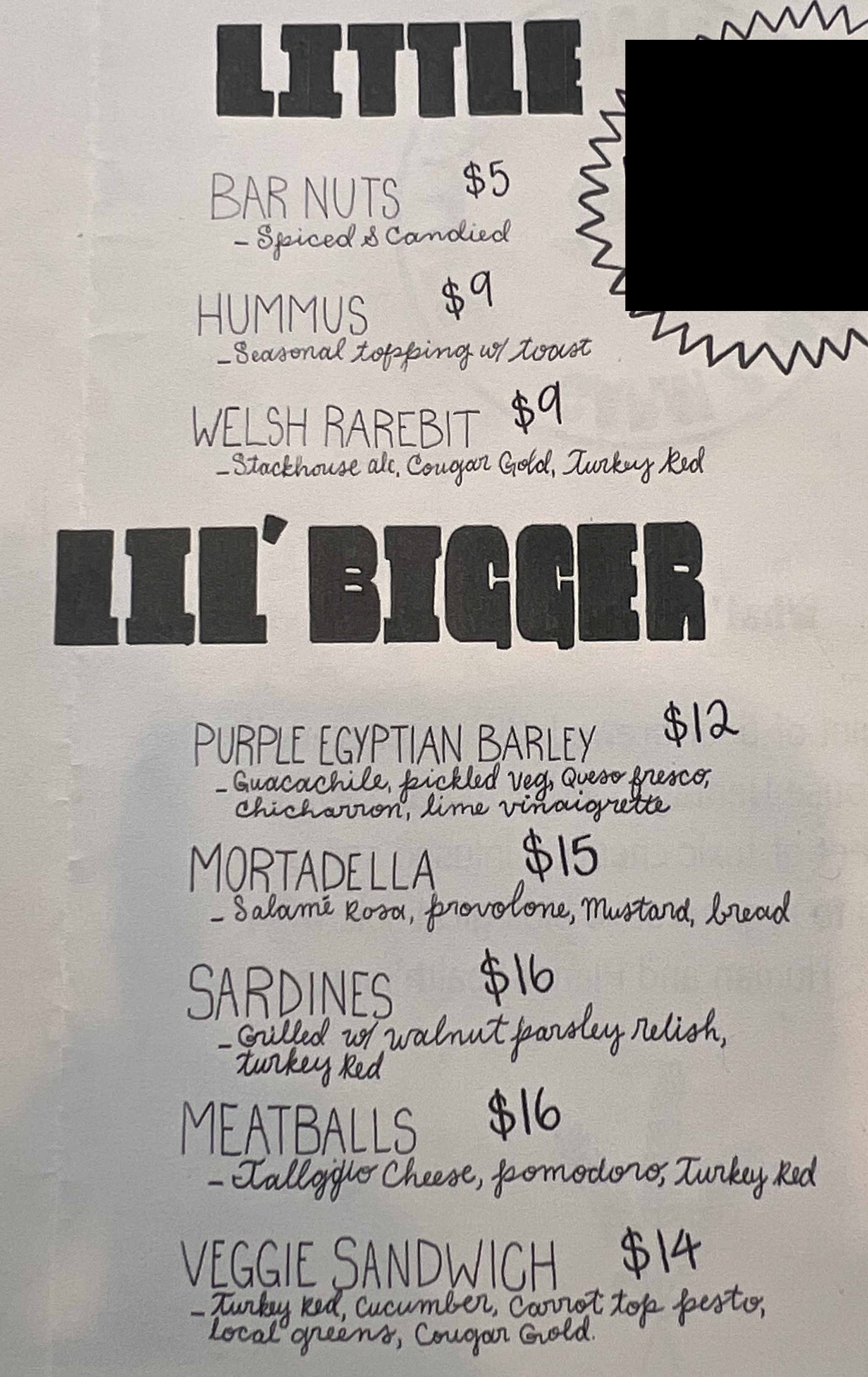 Barm & Wallops menu page 1