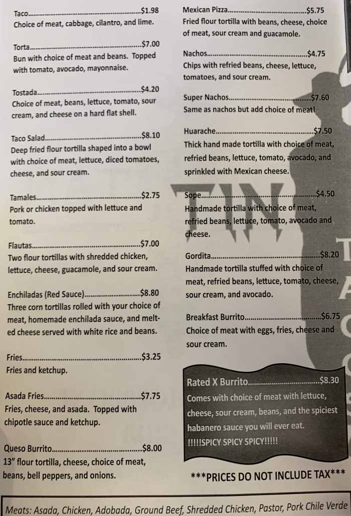 Tin Tan Tacos Merman menu page 1