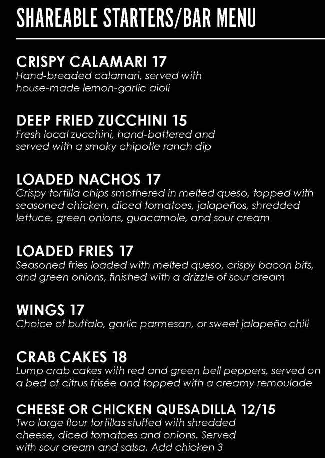 The Table Kitchen & Bar menu page 1