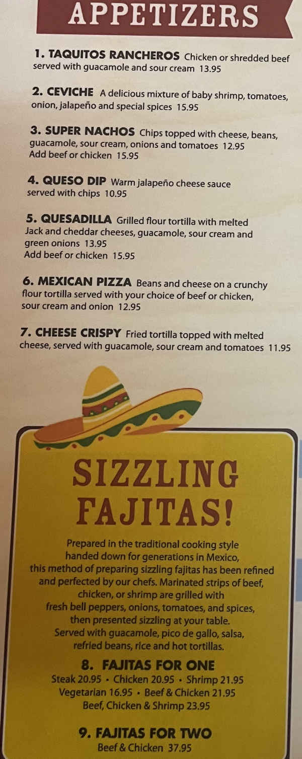 Sergio's Mexican Menu, Sequim, WA