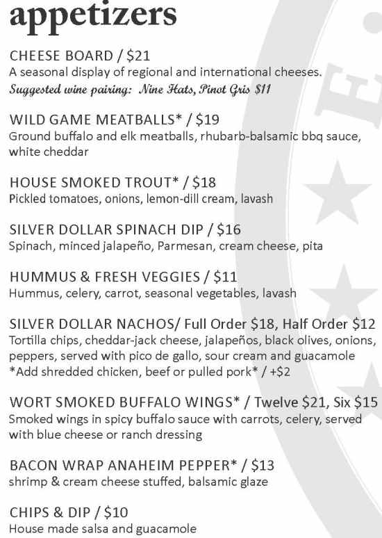 Silver Dollar Bar & Grill menu page 1