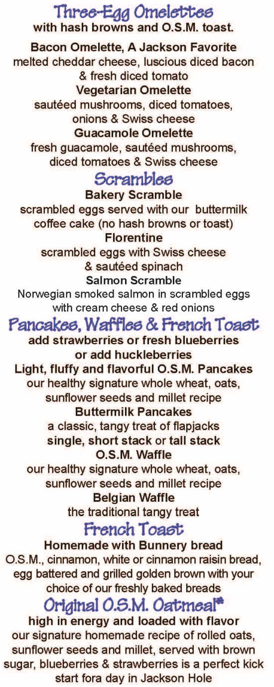 The Bunnery menu page 1