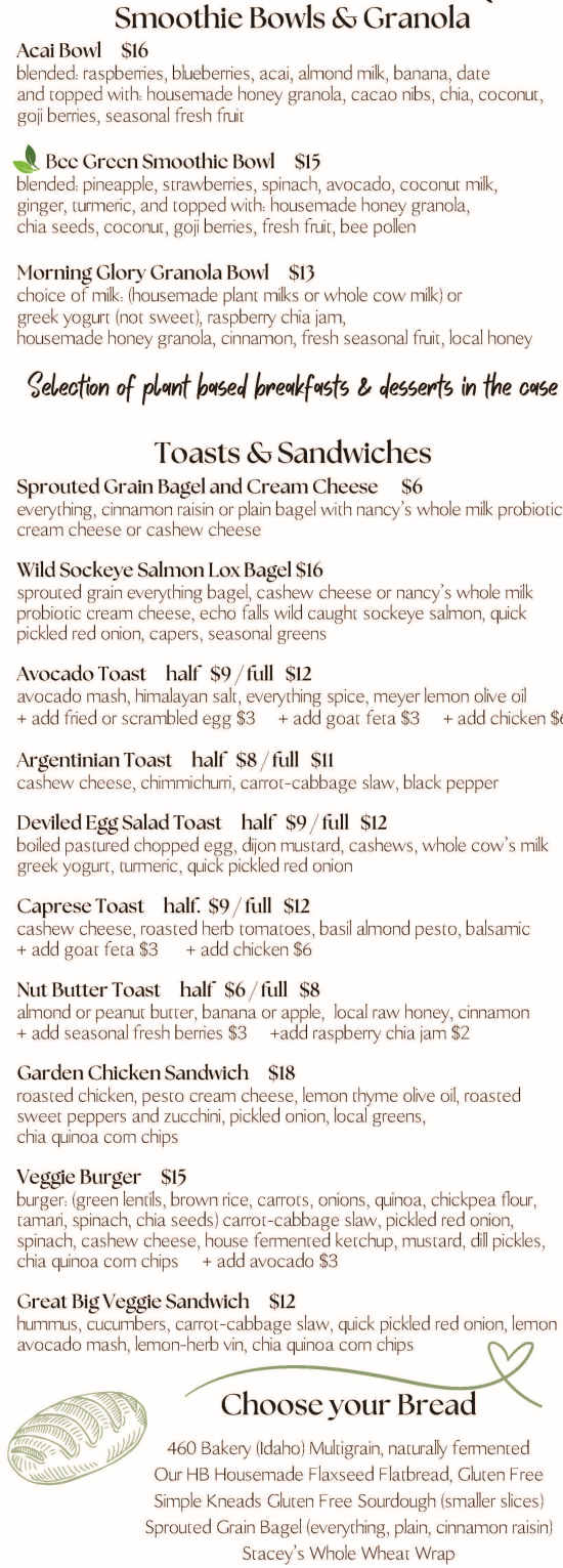 Healthy Being Cafe menu page 1
