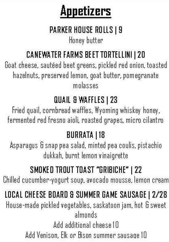 Piste Mountain Bistro menu page 1