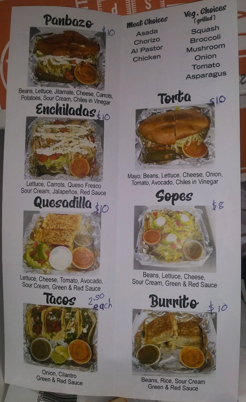 Page 1 of menu, Carmen's Tacos Food Truck Eureka Springs, AR